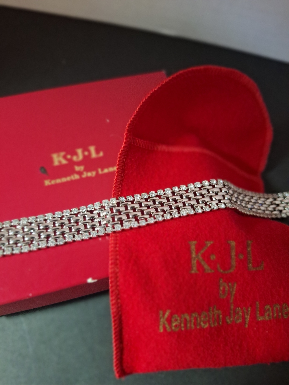 Kenneth Jay Lane Silver Crystal Multi-Row Bracelet